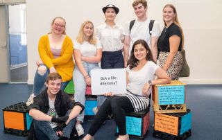 The cast of Sydney Catholic Schools' production of 'Revolution Society'.