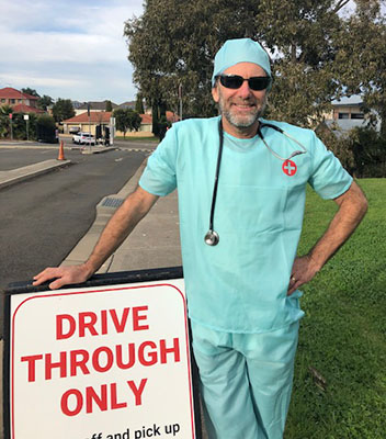 John the Baptist Catholic Primary School Bonnyrigg Heights principal Tony Lo Cascio dressed up as a doctor