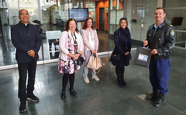 St Joachim's Catholic Primary School Lidcombe teachers hand-delivering gratitude cards to Auburn police officers