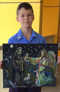 St Michael's Catholic Primary School Meadowbank student Alfio Cavaleri with his 2020 Christmas Story Art Exhibition and Competition entry