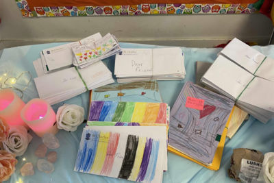 Letters prepared for residents at calvary retirement village from St Charles Ryde students