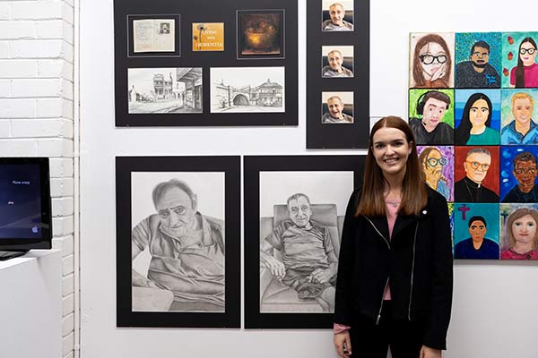 St Patrick's Sutherland alumna Charlotte Litchfield with her Clancy Prize artwork