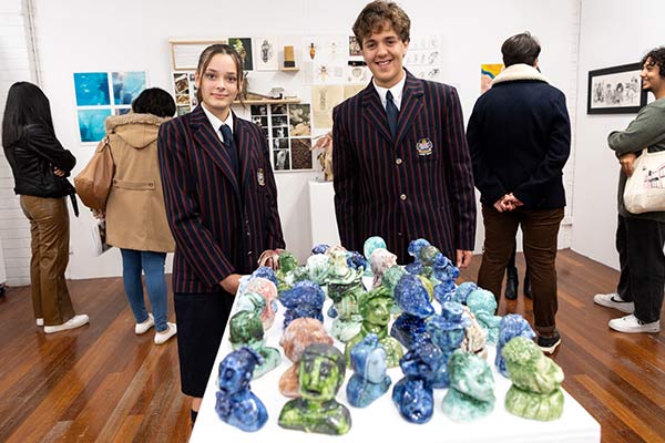 Laura Da Luz and Liam Ilkovski from Marist Penshurst with their Clancy Prize artwork