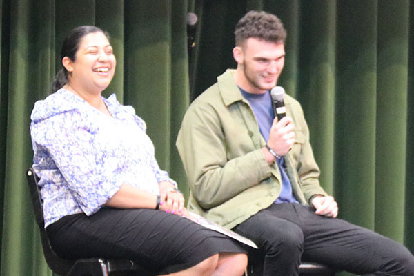 Cheryl Fernandez and Aidan Dunne on stage at the Evangelsation day 2021